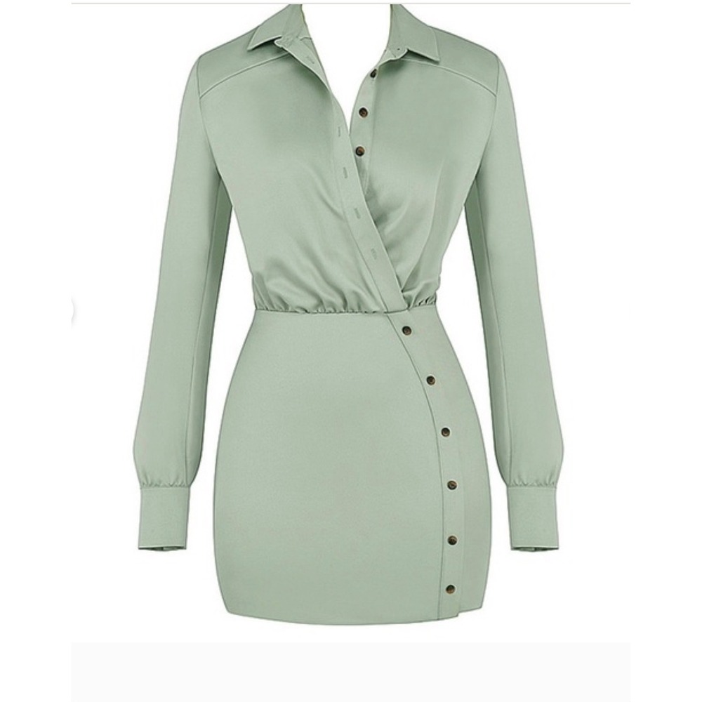 Mistress Rocks Sage Green Satin Long Sleeve Mini Dress XS New With Tags - Picture 4 of 8